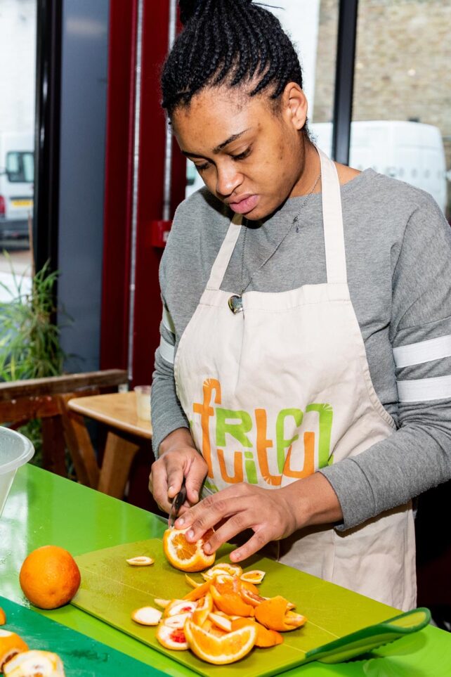 Shardonnay cutting oranges