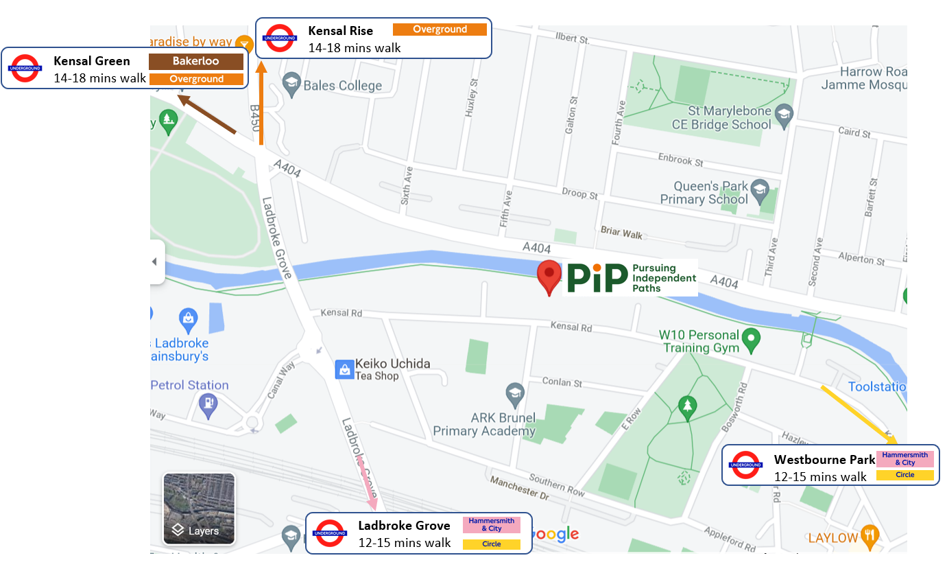 Map of PIP and nearest tube and train stations