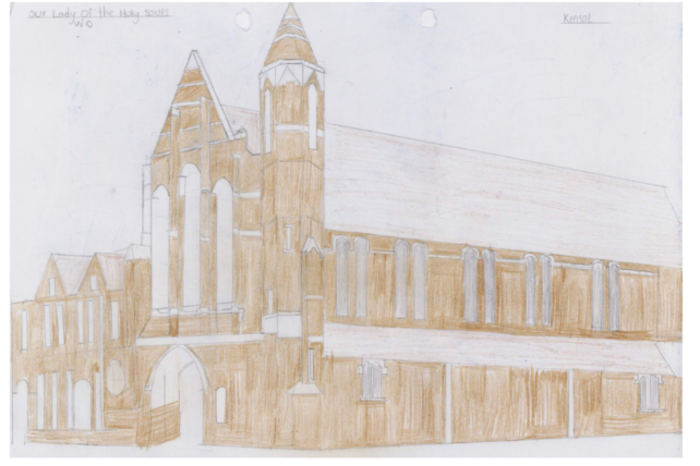 Drawn Image of our Lady of Holy Souls church